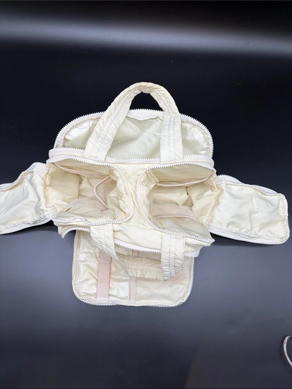 BagSmart Cream Quilted Cosmetic Case with Dual Zippers